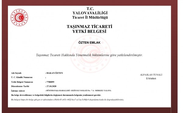 Taşınmaz Ticareti Yetki Belgemiz